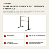 tiguar Barre Bar freistehende Ballettstange mit 4 Merkmalen: Freistehend, Zwei Holme aus Buchenholz, Stahlbasis pulverbeschichtet, Rutschfeste Gummifüße schützen den Boden