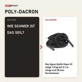 Frage und Antwort zu tiguar Battle Rope V2 Trainingsseil: Wie schwer ist das Seil?