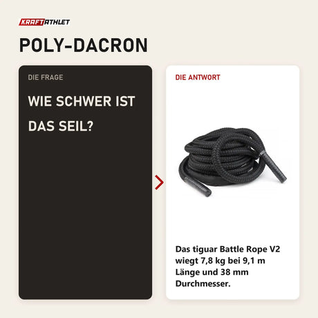 Frage und Antwort zu tiguar Battle Rope V2 Trainingsseil: Wie schwer ist das Seil?
