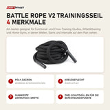 tiguar Battle Rope V2 Trainingsseil mit 4 Merkmalen: Poly-Dacron, Kreuzgeflecht, Gummierte Antirutsch-Griffe, Zwei Schutzhüllen für die Befestigungspunkte