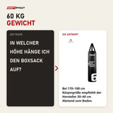 Frage und Antwort zu tiguar Boxsack 60 kg: In welcher Höhe hänge ich den Boxsack auf?