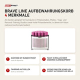 tiguar Brave Line Aufbewahrungskorb mit 4 Merkmalen: Eckform mit runder Front, Fasst 23 Rollen oder anderes Kleinequipment, Fahrbar auf Rollen, Offene Form für schnellen Zugriff auf Bänder und Bälle