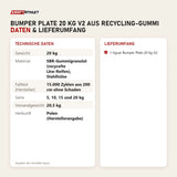Technische Daten und Lieferumfang von tiguar Bumper Plate 20 kg V2 aus Recycling-Gummi als Tabelle