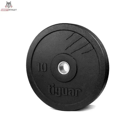 tiguar Bumper Plate 20 kg V2 aus Recycling-Gummi, Variante 10 kg in Schwarz, Frontansicht