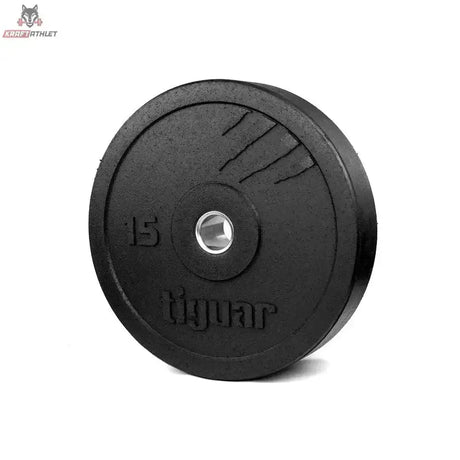 tiguar Bumper Plate 20 kg V2 aus Recycling-Gummi, Variante 15 kg in Schwarz, Frontansicht