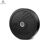 tiguar Bumper Plate 20 kg V2 aus Recycling-Gummi in Schwarz, Frontansicht der 20-kg-Scheibe