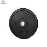 tiguar Bumper Plate 20 kg V2 aus Recycling-Gummi, Variante 5 kg in Schwarz, Frontansicht