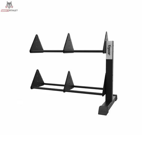 tiguar Bumper-Plate-Rack Modul in Schwarz mit zwei Ablageebenen, Schrägansicht