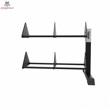 tiguar Bumper-Plate-Rack Modul in Schwarz, Seitenansicht der zwei Ablageebenen mit Standfüßen
