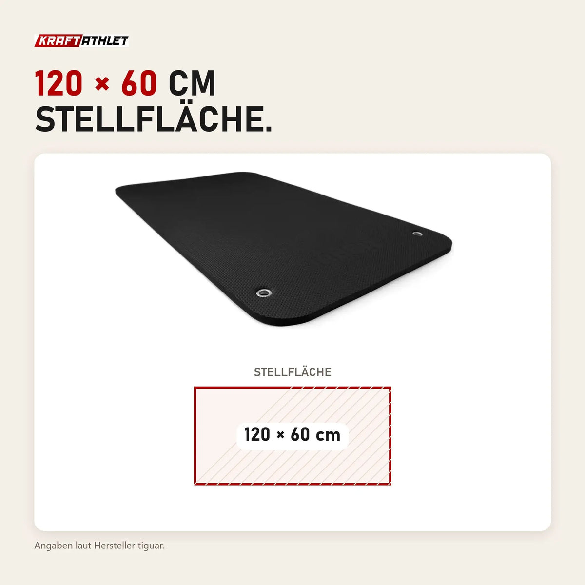 Maßbild tiguar Comfortmat Trainingsmatte 120 cm: Stellfläche 120 × 60 cm