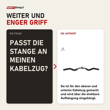 Frage und Antwort zu tiguar Curl-Stange 70 cm gewinkelter Kabelzuggriff: Passt die Stange an meinen Kabelzug?
