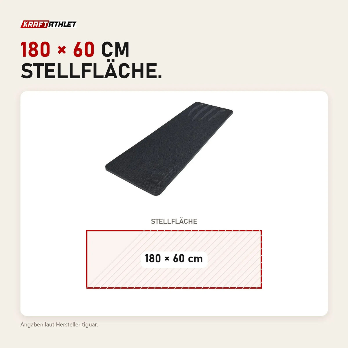 Maßbild tiguar Deluxe Matte: Stellfläche 180 × 60 cm