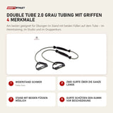 tiguar Double Tube 2.0 Grau Tubing mit Griffen mit 4 Merkmalen: Widerstand schwer, Zwei Gurte über die ganze Länge, Stand mit beiden Füßen möglich, Gurte schützen den Gummi vor Beschädigung