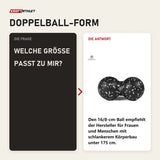 Frage und Antwort zu tiguar Duo Ball 16/8 cm Faszienball hart: Welche Größe passt zu mir?