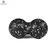 tiguar Duo Ball 16/8 cm Faszienball hart in Seitenansicht: schwarzer Doppelball mit weißen Sprenkeln