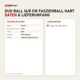 Technische Daten und Lieferumfang von tiguar Duo Ball 16/8 cm Faszienball hart als Tabelle