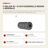 tiguar F-Roller 30 × 15 cm Faszienrolle Medium mit 4 Merkmalen: Härte Medium, 30 × 15 cm, EPP-Schaum, Nimmt keinen Schweiß auf