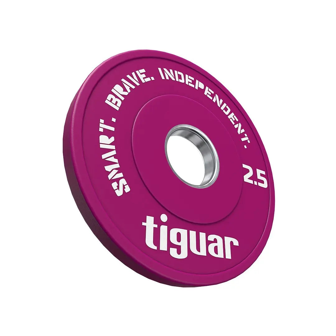 tiguar Fractional Plate 2,5 kg Gummi-Hantelscheibe in Magenta, Schrägansicht mit Metallring