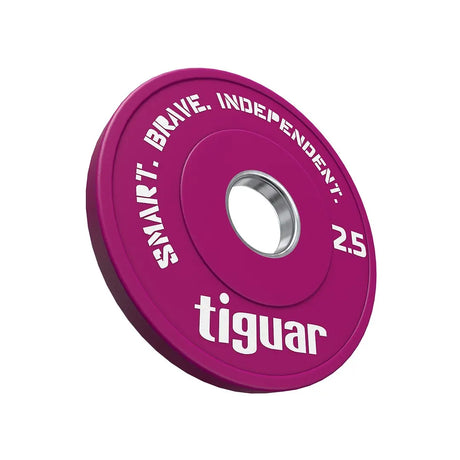 tiguar Fractional Plate 2,5 kg Gummi-Hantelscheibe in Magenta, Schrägansicht mit Metallring