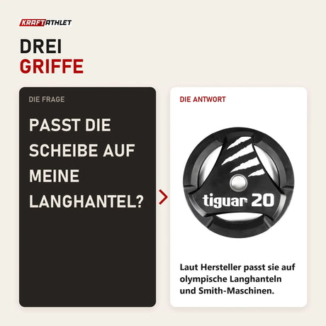 Frage und Antwort zu tiguar Gewichtsscheibe PU 20 kg Hantelscheibe: Passt die Scheibe auf meine Langhantel?