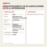 Technische Daten und Lieferumfang von tiguar Gewichtsscheibe PU 20 kg Hantelscheibe als Tabelle