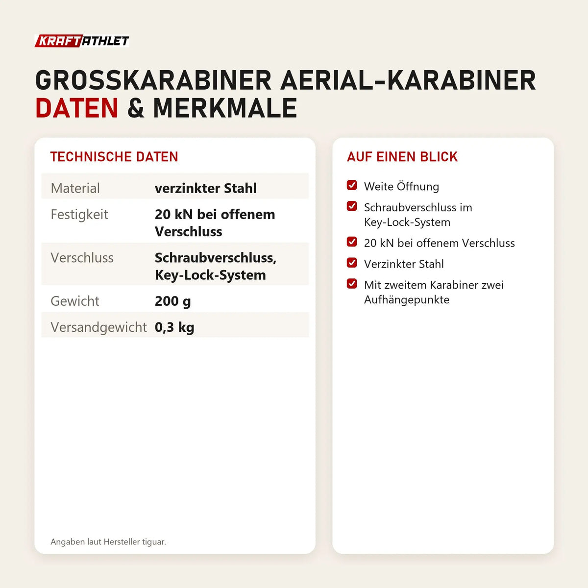 Technische Daten und Merkmale von tiguar Großkarabiner Aerial-Karabiner als Tabelle