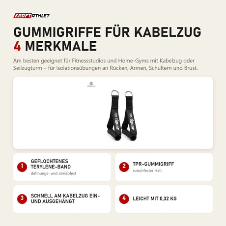 tiguar Gummigriffe für Kabelzug mit 4 Merkmalen: Geflochtenes Terylene-Band, TPR-Gummigriff, Schnell am Kabelzug ein- und ausgehängt, Leicht mit 0,32 kg