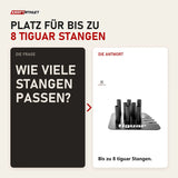 Frage und Antwort zu tiguar Hantelstangenhalter: Wie viele Stangen passen?