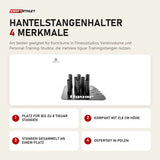 tiguar Hantelstangenhalter mit 4 Merkmalen: Platz für bis zu 8 Stangen, Kompakt mit 21,8 cm Höhe, Stangen gesammelt an einem Platz, Gefertigt in Polen