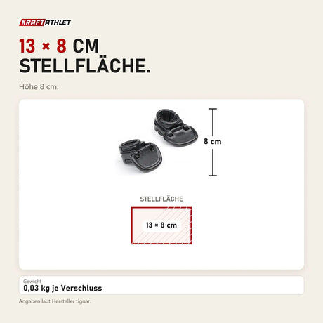 Maßbild tiguar Hantelverschlüsse 28 mm V2: Stellfläche 13 × 8 cm, Höhe 8 cm