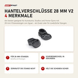 tiguar Hantelverschlüsse 28 mm V2 mit 4 Merkmalen: Für 28-mm-Stangen, Scheibenwechsel in Sekunden, Zerkratzt die Stange nicht, Hält die Scheiben sicher
