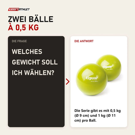 Frage und Antwort zu tiguar Heavyball 0,5 kg Paar Olive Gewichtsball: Welches Gewicht soll ich wählen?