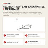 tiguar Hex Bar Trap-Bar-Langhantel mit 4 Merkmalen: Sechseckiger Rahmen, Zwei Griffhöhen, Belastbar bis 315 kg, 50-mm-Aufnahme