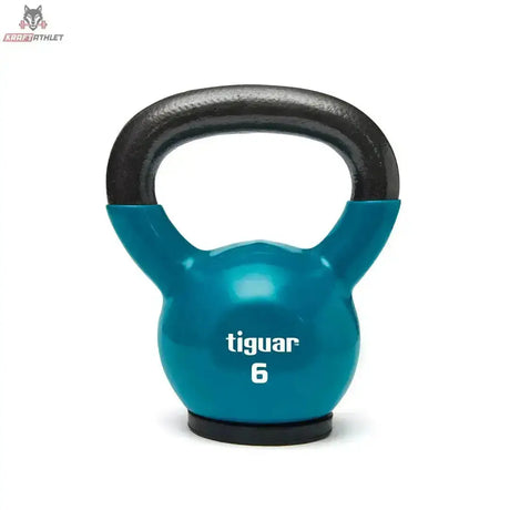 tiguar Kettlebell 4 kg Vinyl, Frontansicht der 6-kg-Ausführung in Petrol mit schwarzem Griff