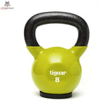 tiguar Kettlebell 4 kg Vinyl, Frontansicht der 8-kg-Ausführung in Gelbgrün mit schwarzem Griff