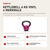 tiguar Kettlebell 4 kg Vinyl mit 4 Merkmalen: Farbcodierung, Abschraubbarer Gummifuß, Vinyl-Ummantelung, Gusseisenkern mit Stahlgriff