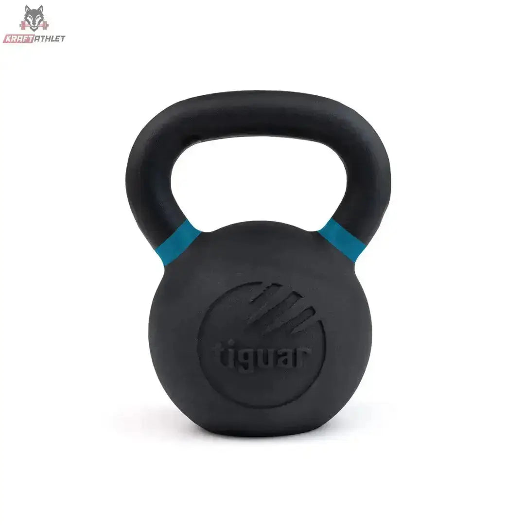 tiguar Kettlebell RAW 32 kg V2, Variante 28 kg, Frontansicht mit farbiger Markierung am Griff
