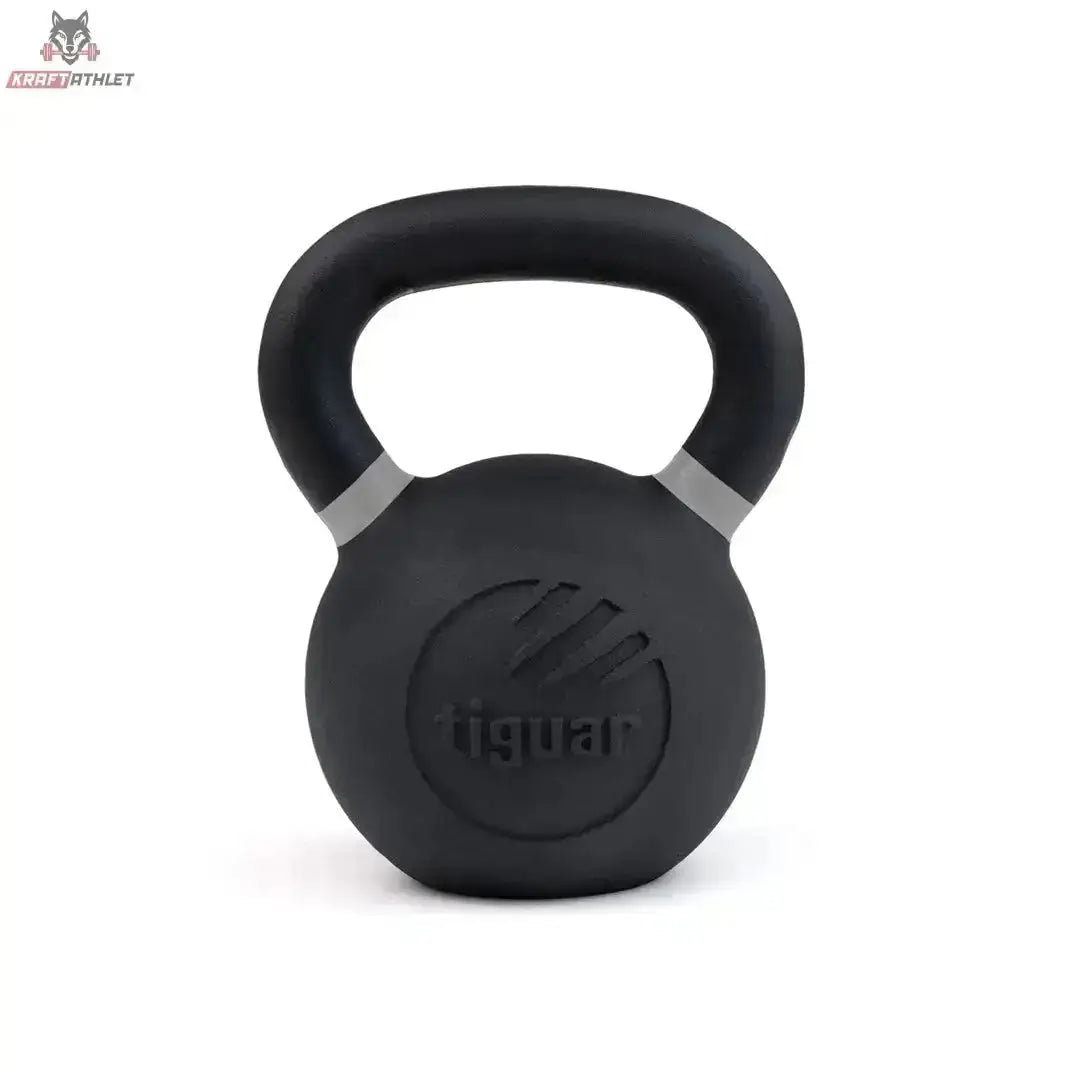 tiguar Kettlebell RAW 32 kg V2, Variante 36 kg, Frontansicht mit farbiger Markierung am Griff
