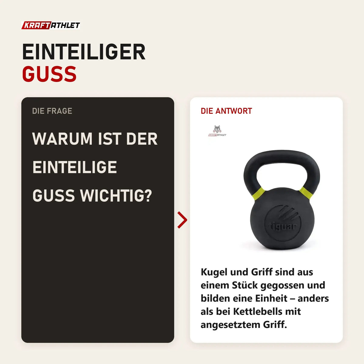 Frage und Antwort zu tiguar Kettlebell RAW 32 kg V2: Warum ist der einteilige Guss wichtig?