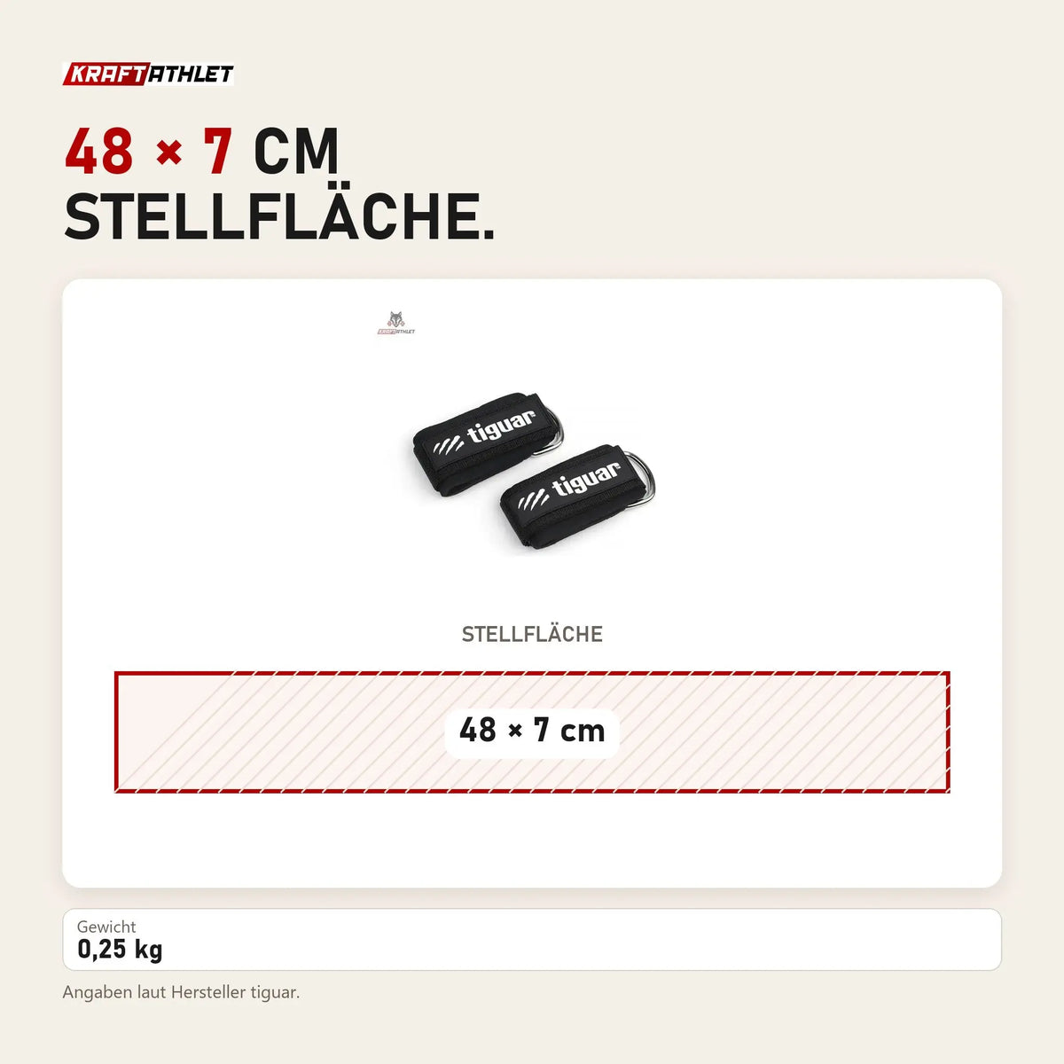 Maßbild tiguar Knöchelmanschette für den Kabelzug: Stellfläche 48 × 7 cm