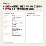 Technische Daten und Lieferumfang von tiguar Kurzhantel HEX 45 kg Gummi als Tabelle