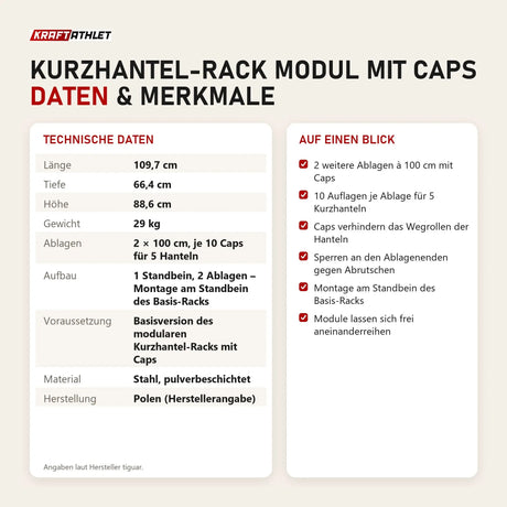 Technische Daten und Merkmale von tiguar Kurzhantel-Rack Modul mit Caps als Tabelle