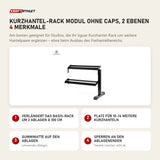 tiguar Kurzhantel-Rack Modul ohne Caps, 2 Ebenen mit 4 Merkmalen: Verlängert das Basis-Rack um 2 Ablagen à 100 cm, Platz für 10–14 weitere Kurzhanteln, Gummimatte auf den Ablagen, Sperren an den Ablagenenden