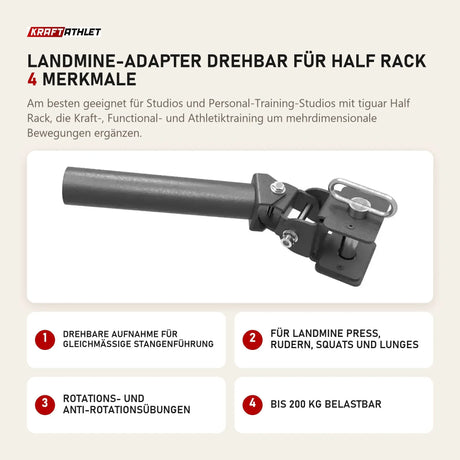 tiguar Landmine-Adapter drehbar für Half Rack mit 4 Merkmalen: Drehbare Aufnahme für gleichmäßige Stangenführung, Für Landmine Press, Rudern, Squats und Lunges, Rotations- und Anti-Rotationsübungen, Bis 200 kg belastbar