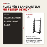 Frage und Antwort zu tiguar Langhantel-Rack 5-fach: Welche Hanteln passen in das Rack?