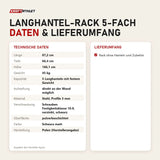 Technische Daten und Lieferumfang von tiguar Langhantel-Rack 5-fach als Tabelle