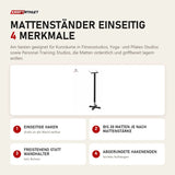 tiguar Mattenständer einseitig mit 4 Merkmalen: Einseitige Haken, Bis 20 Matten je nach Mattenstärke, Freistehend statt Wandhalter, Abgerundete Hakenenden