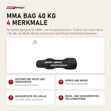 tiguar MMA Bag 40 kg mit 4 Merkmalen: Geformt wie Hüfte und Oberkörper, Würfe und Mount, Wasserfeste PVC-Hülle, Reiß- und scheuerfestes Hüllenmaterial