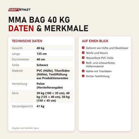 Technische Daten und Merkmale von tiguar MMA Bag 40 kg als Tabelle