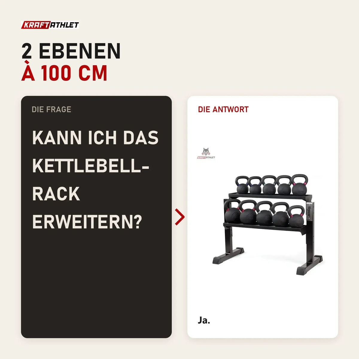 Frage und Antwort zu tiguar Modulares Kettlebell-Rack: Kann ich das Kettlebell-Rack erweitern?
